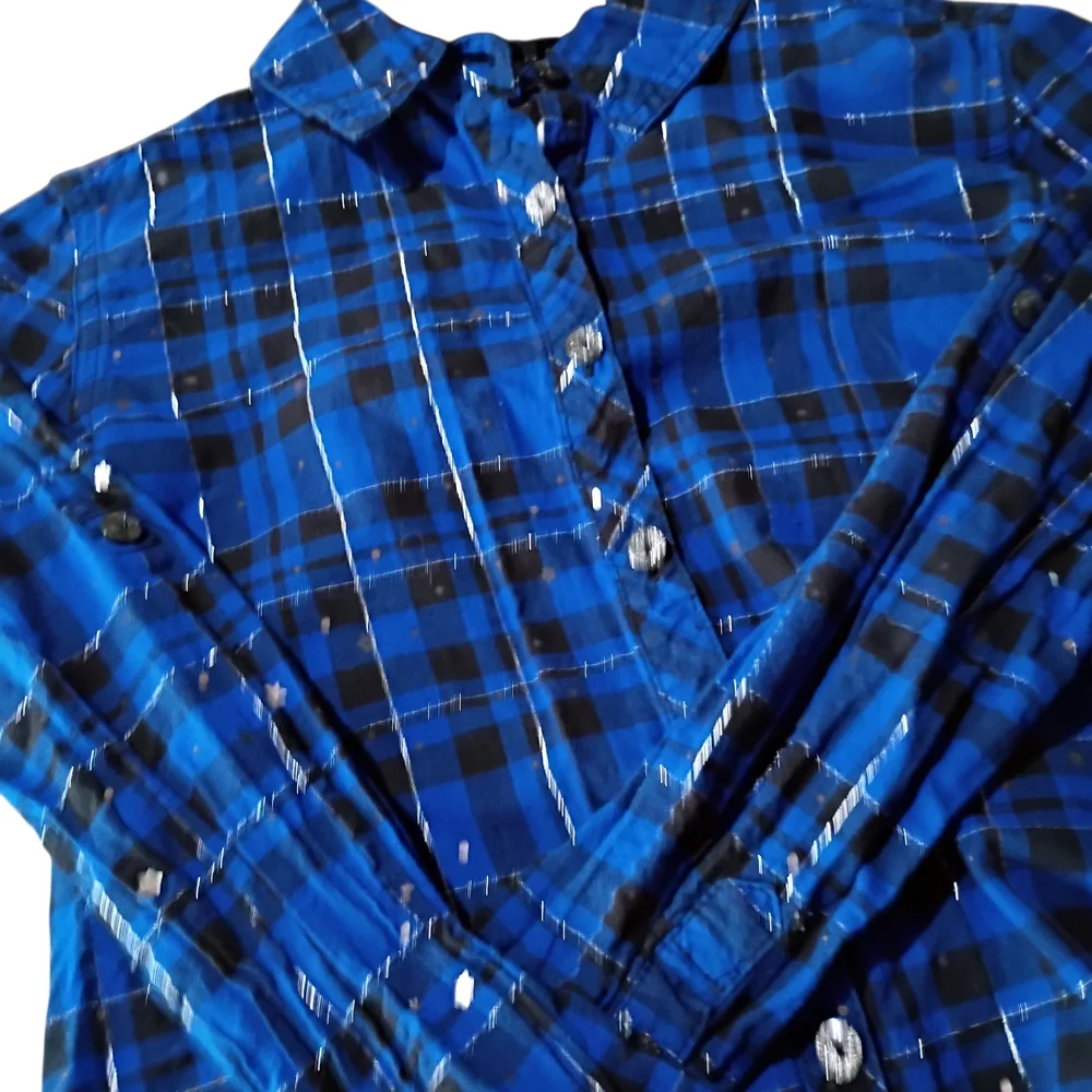 Fair Justice Girls Glittery Blue Star Plaid Long Sleeve Button‎ Up S/12 Cowgirl